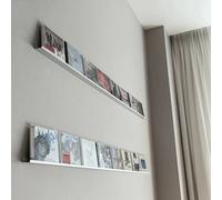 Estante de exhibición de CD montado en la pared, estante de almacenamiento de álbumes de música, arte del hierro, organizador de almacenamiento de medios blanco y negro plateado, estante para discos W