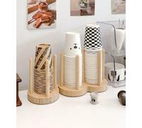 Estante de madera maciza Ibenzoa® para tazas de té y café: base con contrapeso, 5 ganchos integrados, superficie repelente al agua, diseño que ahorra espacio y estructura estable