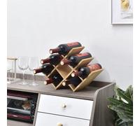 Estante de madera para vinos Unyqoos® para 8 botellas: estante de madera maciza de 3 niveles, independiente y para colocar sobre una mesa, color natural, acabado con aceite vegetal, almacenamiento est