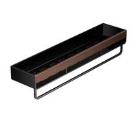 Estante de pared de madera de nogal y aleación de aluminio, color negro, 30 | Estante de pared de madera de nogal aeroespacial de aluminio extraíble con clip organizador para baño, cocina, color negro