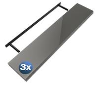 Estante de pared Estante suspendido 110cm juego de 3 gris alto brillo + soporte