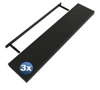 Estante de pared Estante suspendido 110cm juego de 3 negro + soporte