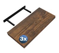 Estante de pared Estante suspendido 50cm juego de 3 roble oscuro + soporte