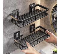 Estante de pared para champú y ducha, estante para baño, toallero, soporte sin diamantes, trípode, soporte rectangular de esquina colgante para pared Silver-B-2PCS
