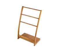 Estante de secado de toallas de bambú rústico, soporte de baño independiente con 3 rieles, soporte ecológico para toallas, ahorro de espacio eficiente