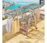 Estante de secado plegable de aluminio con ruedas, alas ajustables en altura para organización de lavandería en interiores
