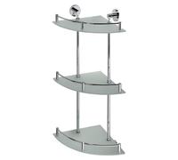 Estante de vidrio X-ROUND E, de 3 niveles, con barandilla, de 270 x 660 x 270 mm, color cromado