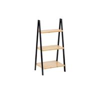 Estante Escalera de Bambú y Madera de Pino, 3 Niveles, Color Negro y Natural, Diseño Moderno para Recibidor