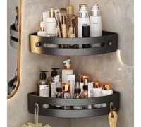 Estante esquinero de pared sin taladro: estante de almacenamiento de ABS para lavabo de baño y inodoro Negro