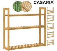 Estante Flotante de Madera CASARIA® para Cocina, 3 Niveles, Capacidad de 30 kg, Estantes Ajustables, Estantería de Baño, Soporte de Pared, Bambú