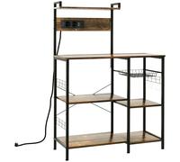 Estante HOMCOM para Cocina, Mueble de Cocina, Estante de Microondas, Almacenamiento de Cocina, Estilo Industrial con Enchufe, 90x42x130 cm, Marrón Rústico