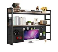 Estante Mesa de Ordenador de Madera Industrial de 2 Pisos, Estante Multifuncional Independiente para Oficina, Hogar y Cocina, Exhibidor y Estante de Almacenamiento, 95x25x93cm, Color Nuez Oscura
