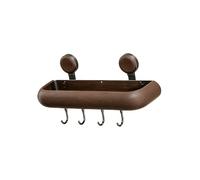 Estante organizador de baño montado en la pared, estante de almacenamiento con ventosa, de ducha con protector frontal y ganchos para uso general, estante de ducha de pared con ventosa, ganchos