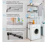 Estante organizador para baño, ideal para colocar sobre el inodoro, color gris, con barra para colgar