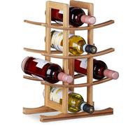 Estante para botellas de vino Unyqoos® de bambú: resistente a la humedad, ahorra espacio y tiene capacidad para 12 botellas (4 niveles), medidas 42,5 x 30 x 16 cm, color marrón, con 4 almohadillas de 