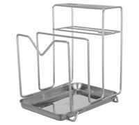 Estante para Cuchillos y Tablas de Cortar de Acero Inoxidable 304 | Bandeja Recogegotas Extraíble, Ranuras Independientes para Tapas y Utensilios, Montaje sin Taladro