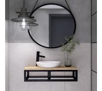 Estante para debajo del lavabo de 60x45x22 cm, fabricado en madera de fresno maciza. Es una consola de madera sólida para colocar debajo del lavabo. Incluye un soporte para fijar a la pared, con acaba