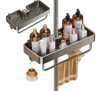 Estante para ducha Unyqoos® sin necesidad de taladrar: organizador de aluminio resistente, inoxidable, para barras de ducha de 19–23 mm, con borde alto y ganchos adicionales