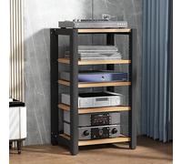 Estante para juegos para reproductor de discos PS5 y gabinete de exhibición de DVD, estante esquinero AV con estantes de madera para proyector, consola de juegos y caja de cables (nogal, 60 x 50 x 100
