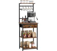 Estante para la cocina, estante para panadería, consola para café, 5 estantes, 8 ganchos, estructura de tela, marco de metal, 43 x 33 x 134,5 cm, ideal para cocina o salón, estilo vintage, tela