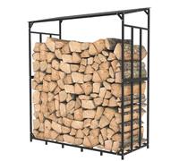 Estante para leña - Carro para leña - Estante para leña de chimenea - Estante para madera - Contenedor para leña - Diseño en acero negro - 182x70x187 cm