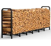 Estante para leña, estante ajustable y resistente para leña, ideal para chimeneas, uso interior y exterior, estructura de metal y madera para apilar leña
