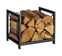 Estante para leña Relaxdays, Metal, Moderno, HBT: 36 x 43 x 35,5 cm, Estante para leña, leña apilada, Negro
