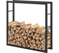 Estante para leña Täby, estante para leña, interior y exterior, metal, 100 x 25 x 100 cm. Estructura de madera, ayuda para apilar leña, almacenamiento de madera, soporte para leña para chimenea, color