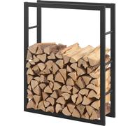 Estante para leña Täby, estante para leña, interior y exterior, metal, 80 x 25 x 100 cm. Estructura de madera, ayuda para apilar leña, almacenamiento de madera, soporte para leña para chimenea, color