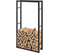 Estante para leña Täby, estante para leña, interior y exterior, metal, 80 x 25 x 150 cm. Estructura de madera, ayuda para apilar leña, almacenamiento de leña, soporte para leña para chimenea, color