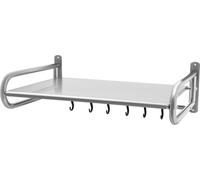 Estante para microondas de montaje en pared - Estante para especias de cocina - Acero inoxidable - Capacidad de carga: 30 kg - Grosor: 0,68 mm - Con ganchos - Ahorra espacio - Color plateado