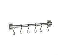 Estante para utensilios de cocina montado en la pared con 6 ganchos espacio para organizador de aluminio para cucharas, cuchillos, toallas, negro, 40 cm (gris)
