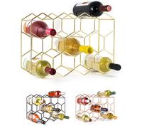 Estante para vinos, color dorado, metal, capacidad para 14 botellas, de 3 niveles, para colocar sobre una mesa
