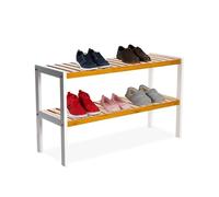 Estante para Zapatos Relaxdays, HxWxD: 33 x 70 x 26 cm, bambú, 2 Niveles, 6 Pares, Zapatero Rejillas, Natural/Blanco