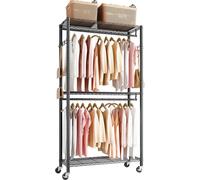 Estante rodante para ropa, percha resistente para prendas de vestir, con 3 niveles ajustables fabricados en acero al carbono, capacidad de carga de 204 kg. Armario para ropa ideal para dormitorio, tie