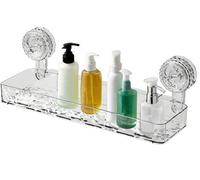 Estante transparente para ducha con ventosas y desagüe – Estante de PET de 32 x 9 x 4 cm, montable sin necesidad de taladrar, con borde elevado, ideal para baño y cocina