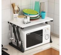 Estante y soporte para microondas: almacenamiento de cocina de 2 niveles, impermeable, de madera, para encimera, que ahorra espacio, en color gris oscuro