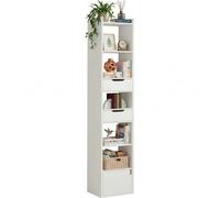 Estantería Alta Blanca de 6 Compartimentos con 2 Cajones y 1 Puerta - Librería de Pie para Salón, Oficina y Despacho, Mueble Organizador de Almacenaje