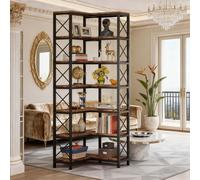 Estantería angular - Estantería modular - Mueble de almacenamiento - Librero - Estante angular - 7 niveles - Metal y madera - Ahorro de espacio