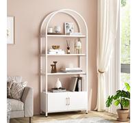 Estantería arqueada con Puertas de Almacenamiento, 182 cm, Estante Abierto de 4 Niveles con Estructura metálica Resistente, Estante de exposición Independiente para Sala de Estar, Dormitorio, Oficina
