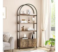 Estantería arqueada con Puertas de Almacenamiento, 182 cm, Estante Abierto de 4 Niveles con Estructura metálica Resistente, Estante de exposición Independiente para Sala de Estar, Dormitorio, Oficina