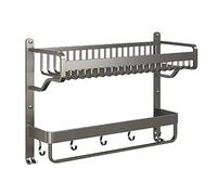 Estantería baño Estante de pared for baño, toallero con toallero y ganchos, estante de ducha de 2 niveles, estante de baño, estante de toalla de montaje en pared gris Organizador baño ( Size : L37cm )