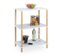 Estantería blanca/natural, 3 baldas, 79 x 60 x 40 cm, MDF y bambú, con carga de 13 kg por balda, para cocina, baño, recibidor y salón, librería, mueble auxiliar, estante de cocina, Relaxdays