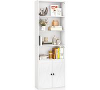 Estantería COSTWAY con puertas y 4 compartimentos abiertos, estantería de 180 cm de altura, estante independiente, estante de almacenamiento para sala de estar, dormitorio, cocina, color blanco