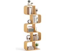 Estantería COSTWAY en forma de S, estantería de pie de bambú, estantería modular de cubos, estante geométrico de bambú para sala de estar, estudio u oficina