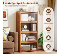 Estantería de 4 estantes con puertas de acrílico. Vitrina de bambú de 69 x 34 x 140 cm. Color marrón