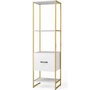 Estantería de 5 niveles con cajón y estantería con estructura metálica, estilo moderno, color blanco