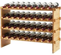 Estantería de bambú apilable para vinos, de pie y modular, estable, para suelo o encimera, ideal para cocina, bar, armario o vitrina. 4 niveles, capacidad para 36 botellas, dimensiones: 84 x 26 x 54 c
