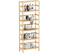 Estantería de bambú de 6 niveles, grande, con estantes ajustables, de pie, ideal para el salón