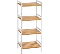 Estantería de bambú Elyse para interior y exterior - Estantería de pie - 5 estantes - 45 x 31,5 x 142 cm - Ideal para baño, cocina o salón - Color blanco natural